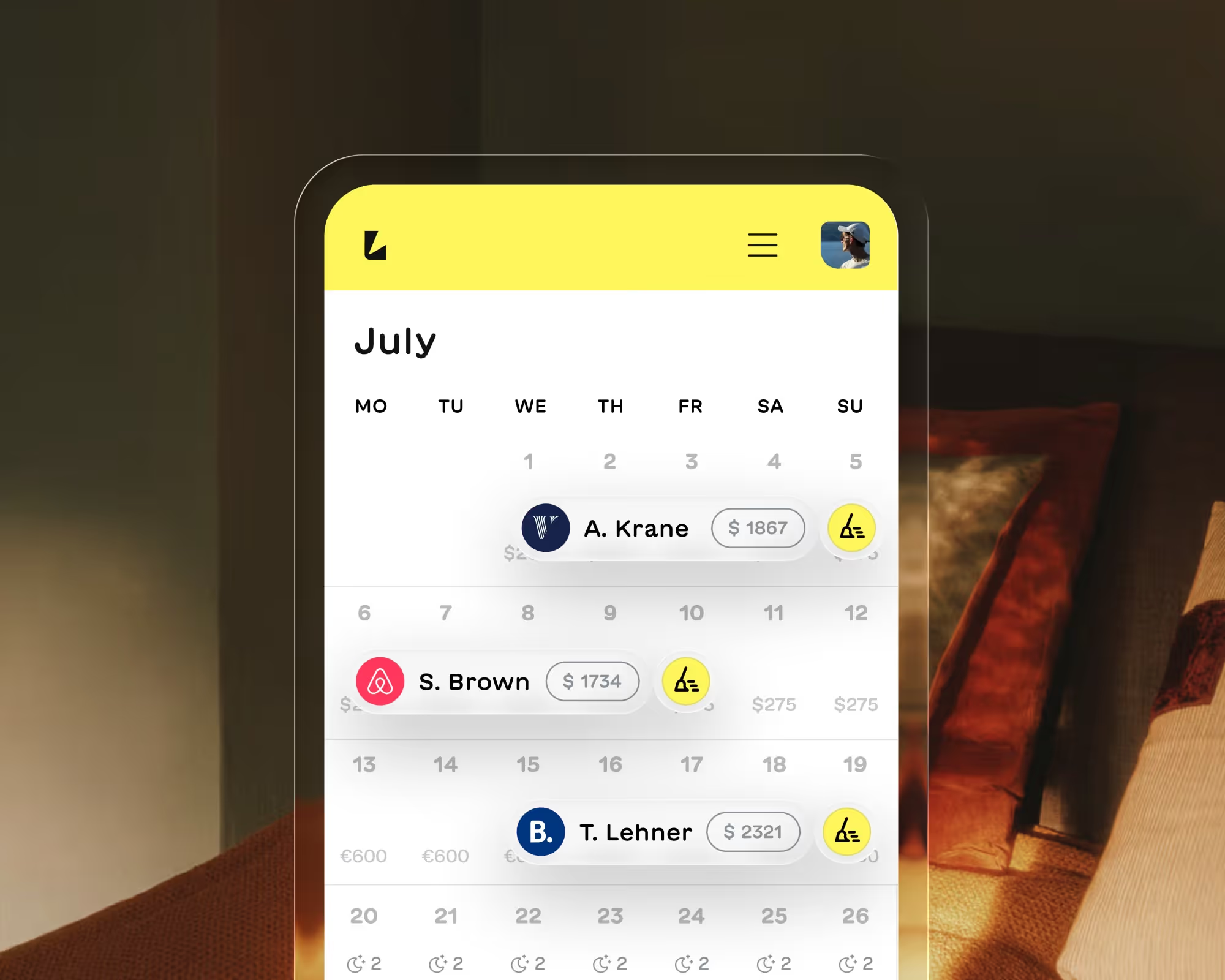 Lodgify mobile calendar with multi-channel bookings