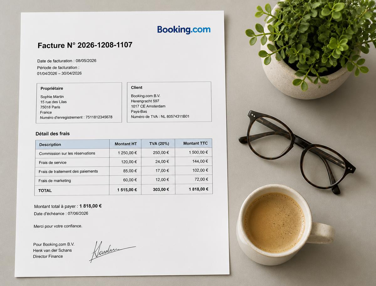 Hôte générant une facture Booking.com au format PDF