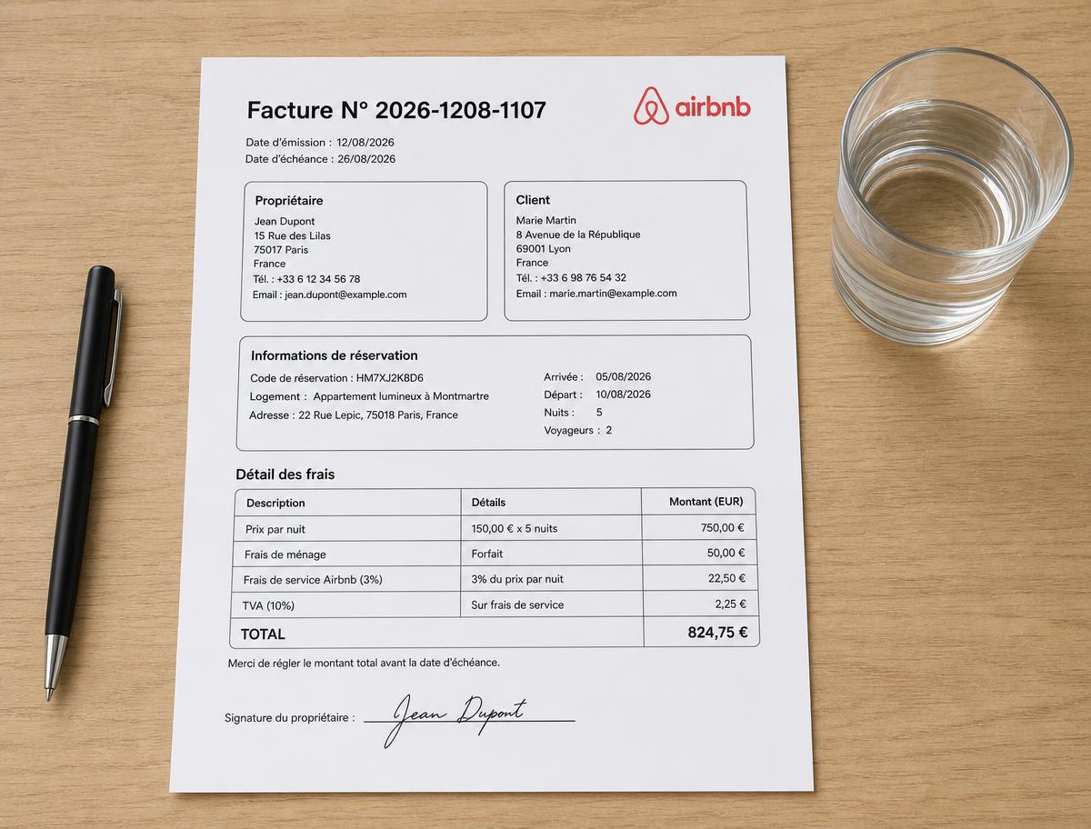 Hôte générant une facture Airbnb au format PDF