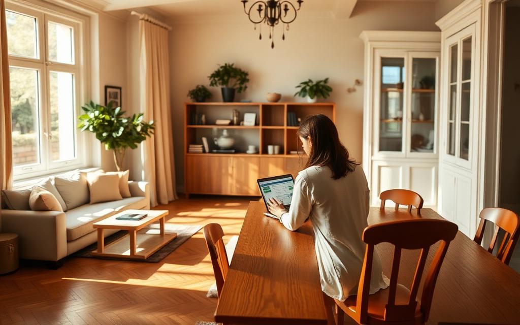 Hôte calculant ses revenus Airbnb sur un ordinateur portable